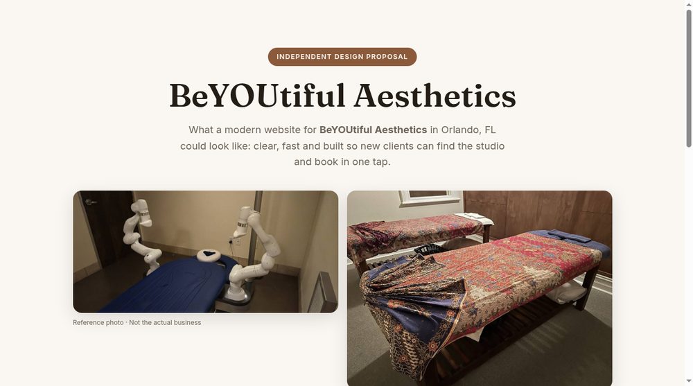 Preview of the BeYOUtiful Aesthetics website